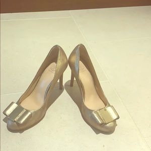 Tory Burch gold heels with bow